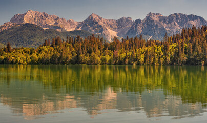 Lake Barmsee in the Alps Bavaria Germany