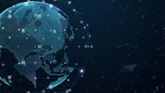 Technology Network Data Connection, Digital Data Network, and Cyber Security, Futuristic Business Global Network Background Concept, 4K