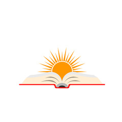 Book with sun icon in flat design.  Illustration.