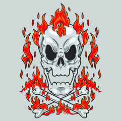 cartoon skull cross bones fire t   poster design vector illustration for use in design and print poster canvas