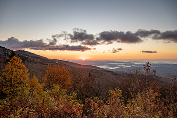 Sun Rises Over Blue Ridge Parkway In Fall