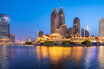 Night view of urban architecture landscape in Tianjin, China