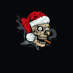 christmas santa claus smoking skull vintage sport t   poster design vector illustration for use in design and print poster canvas