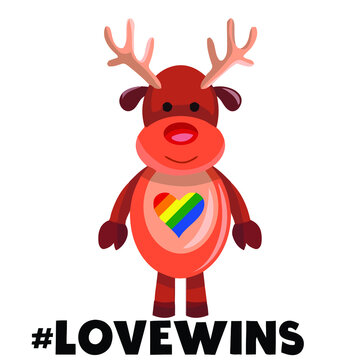 christmas reindeer cute lgbt heart love win water bottle   poster design vector illustration for use in design and print poster canvas