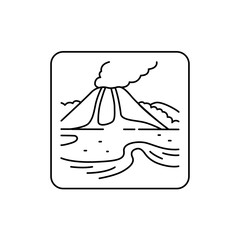 Volcanic landscape line color icon. Isolated vector element. Outline pictogram
