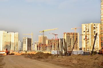 Construction of buildings and residential multi-storey skyscrapers. Building renovation concept.