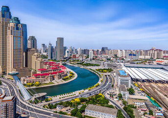 Naklejka na ściany i meble Aerial photography of Tianjin urban architectural landscape