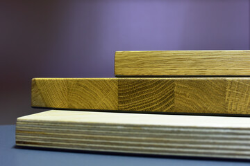 Samples of solid wood, wooden furniture MDF and fiberboards. Building Material for Construction. Wood,Timber and Lumber. Plywood and laminated wood. Laminated Flooring Background