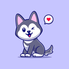 Cute Husky Dog Cartoon Vector Icon Illustration. Animal Nature Icon Concept Isolated Premium Vector. Flat Cartoon Style © catalyststuff
