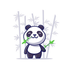 Cute Panda Eat Bamboo Cartoon Vector Icon Illustration. Animal Icon Concept Isolated Premium Vector. Flat Cartoon Style