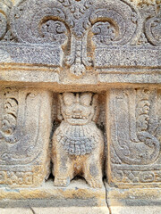 Yogyakarta Indonesia 31 May 2021, The relief of stone carvings in the shape of a lion at the Prambanan temple which is also a tourist spot for local residents and foreigners