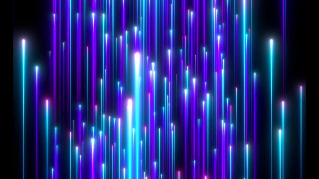 Slow moving laser beams. Seamless loop animation. Abstract colorful background in bright neon blue and purple colors. Modern colorful wallpaper. Futuristic abstract backdrop.