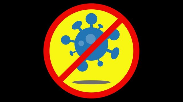 Loop of animated anti-virus symbol in yellow, blue and red on a black background showing the prevention of corona or covid19 virus. Animated video.