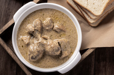cream chicken curry with bread for lunch