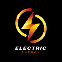 Electricity Logo Concept. Lightning icon. Energy and thunderstorm symbol concept. Logo design vector with gradient yellow and orange flash