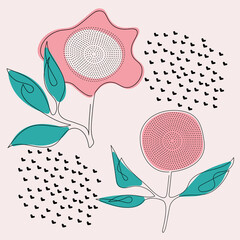 Fototapeta premium One line style flowers composition