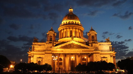 famous cathedral building at nightstreet