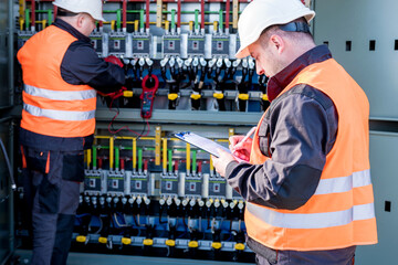 Checking the operating voltage levels of the solar panel switchgear compartment