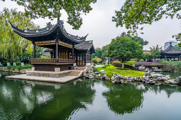 Fototapeta na wymiar Classical Architecture Garden in Ningbo Yuehu Park