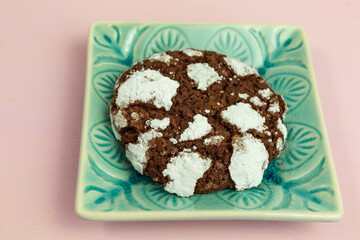 chewy chocolate crinkle cookie with confectioners sugar
