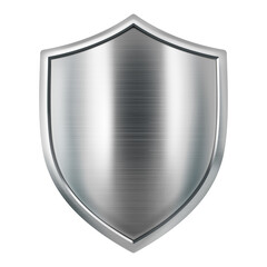 Metal shield. Medieval armor. Icon protection and security.  3d realistic vector, Isolated on white background. - obrazy, fototapety, plakaty