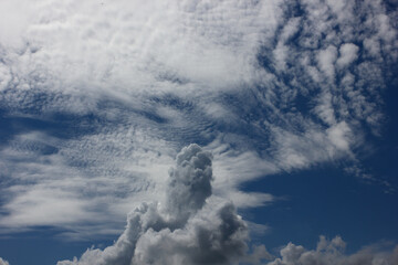 unusual shaped clouds on a blue sky background