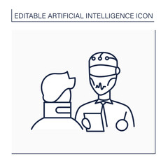 Robot line icon. Digital doctor help patients. Treatment. AI in medicine. AI diagnostic concept. Isolated vector illustration. Editable stroke