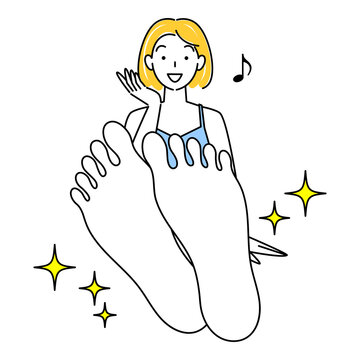 recommend clip art: スキンケア 足の裏のお肌トラブルが治り喜んでいる可愛い女性 足裏のアップ イラスト ベクター
                    Skin Care. A lovely woman who is happy to be cured of skin problems on the soles of her feet. Close-up of the sole. Illustration. Vector.