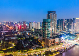 Aerial photography of Ningbo city architecture landscape night view