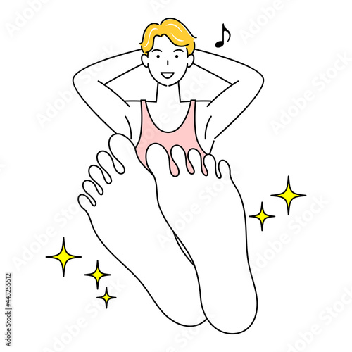 スキンケア 足の裏のお肌トラブルが治り喜んでいる可愛い男性 足裏のアップ イラスト ベクター Skin Care A Cute Guy Who Is Happy To Have Cured His Skin Problem On The Bottom Of His Feet Close Up Of The Sole Illustration Vector