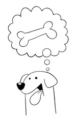 Cartoon dog wants bone, vector illustration
