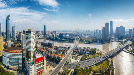 Naklejka premium Aerial photography of Ningbo city architecture landscape skyline
