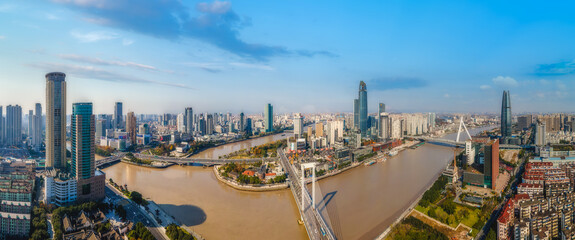 Aerial photography of Ningbo city architecture landscape skyline