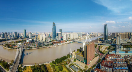 Naklejka na ściany i meble Aerial photography of Ningbo city architecture landscape skyline