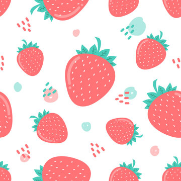 Seamless pattern cute strawberry with leaf on white backgound