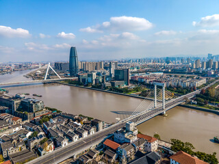 Aerial photography of Ningbo city architecture landscape skyline