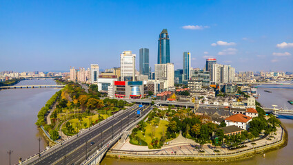 Aerial photography of Ningbo city architecture landscape skyline