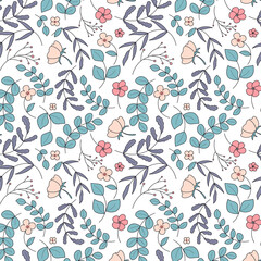 Abstract flat hand draw floral pattern background. Vector.