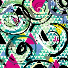 Poster seamless abstract background pattern, with circles, triangles, paint strokes and splashes © Kirsten Hinte