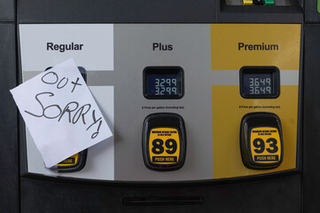 Regular Gas Pumps Empty During Fuel Shortage, Only Expensive Gas Available - obrazy, fototapety, plakaty