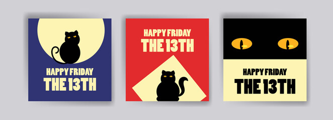 Friday the 13th banner. Banner with cute cat for cards, postcards, social media ads and posters.
