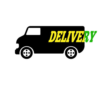 Silhouette of a truck with the text Delivery. Isolated vector illustration.