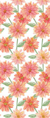Fototapeta premium vertical seamless texture with simple sketch of cute flowers on white background. watercolor painting