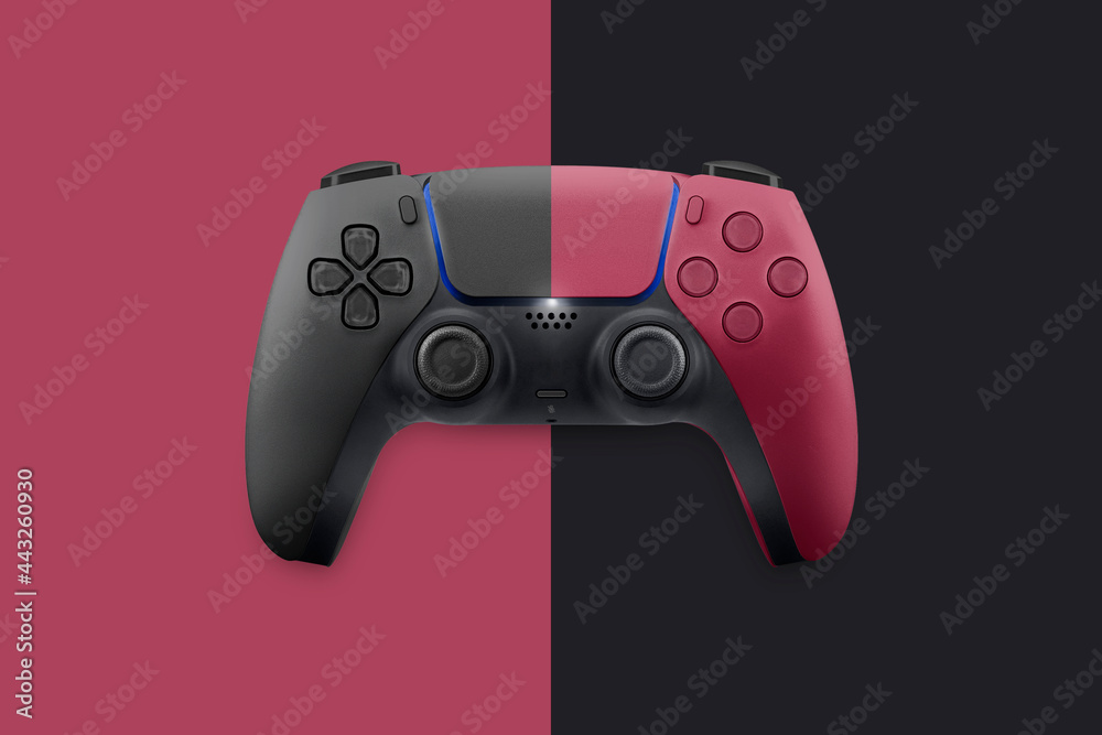 Wall mural next generation game controller isolated on background. half and half white and red. top view.