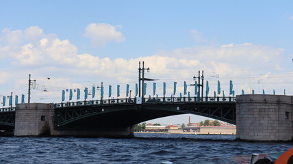 vintage bridge in russia during travelling on boat