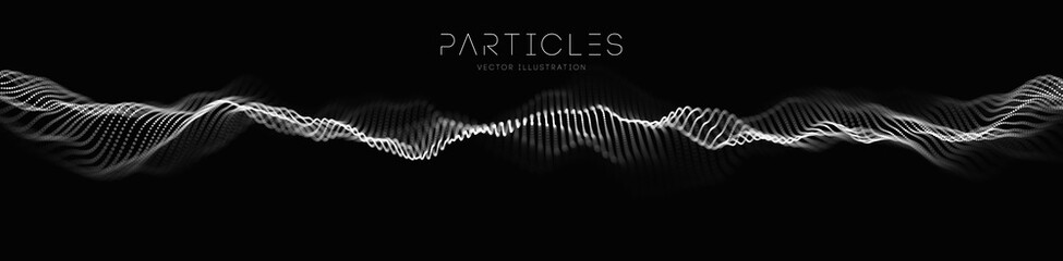 Light dots dark background. Music particle abstract tech cloud. Vector sound wave technology background. Equalizer for music, showing audio waves with music waves. EPS 10.