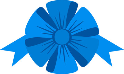 Decorative festive blue bow. Icon for greeting cards.