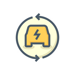 Electric vehicle (EV) vector icon. Consist of car, electrical, arrow. That charge, recharge to supply green power energy from charger to rechargeable battery. concept for transportation. 48x48 pixel.