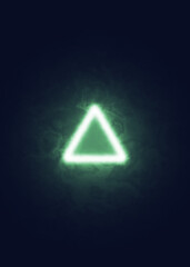 A green triangle icon on fire, on a deep blue nightly background. A symbol for when it's time to play (gamers know).
