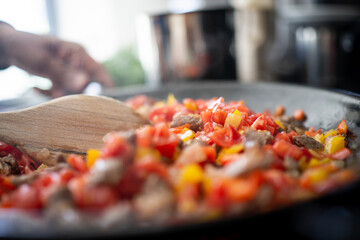 Preparing delicious food at home close up